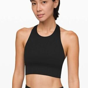 Lululemon Ebb to Train Sports Bra Black High Neck Longline Size 8